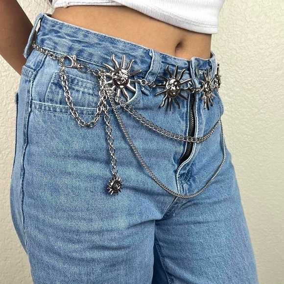 Silver Sun Metal Link Double Chain Belt Body Chain - Picture 3 of 9